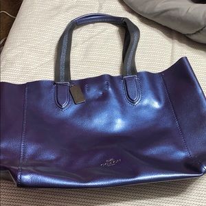 Blue metallic coach tote
